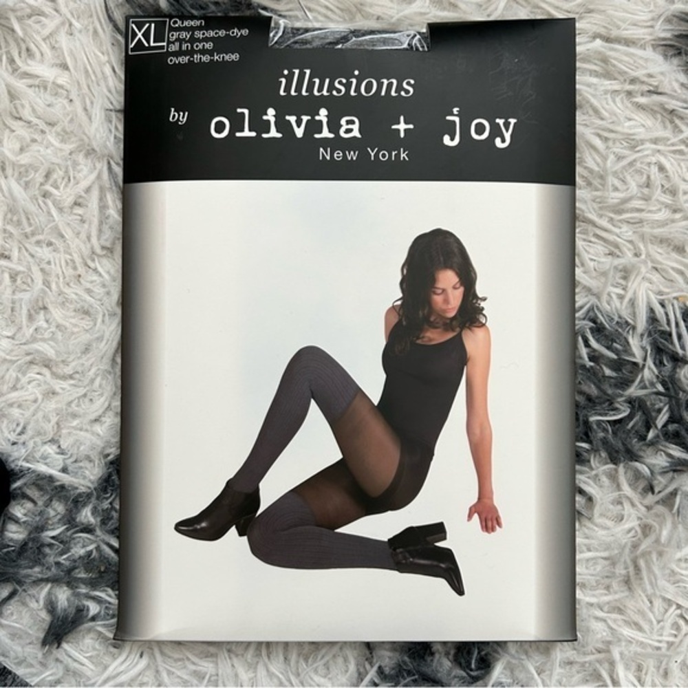 illusions by Olivia + Joy New York Gray Ribbed Over-the-Knee Tights